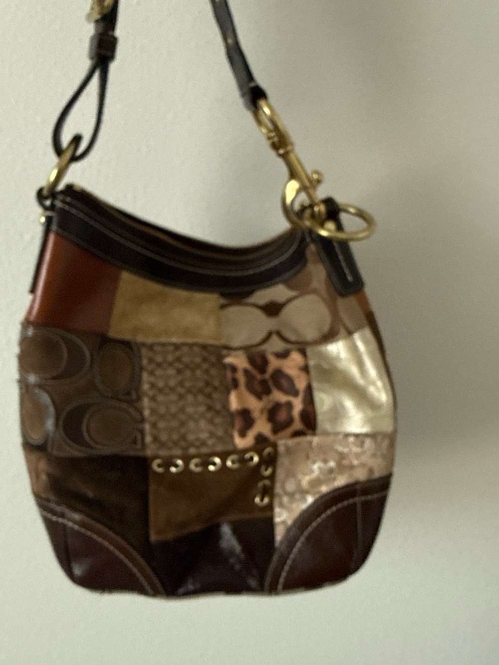 Coach Patchwork Shoulder Bag in Brown and Gold Tones